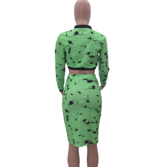 Bodycon Suits Zipper Short Coat Midi Skirt - Picture 4 of 4